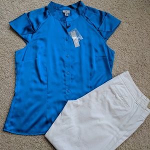 Jcrew white pants with new gorgeous top